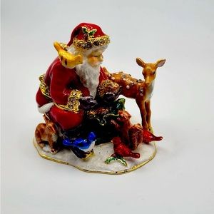 Nobility Santa Hinged Trinket Box With Gold Accents And Austrian Crystals